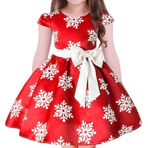 Toddler Baby Girls Christmas Snowflake Dress Bowknot Belt Xmas Party Holiday Dresses