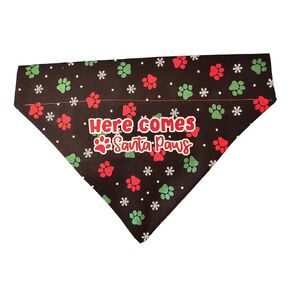 Here Comes Santa Paws Over the Collar Dog Bandana That Slips onto Their Existing Collar (Large)
