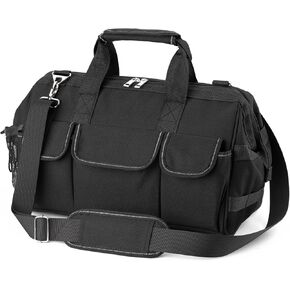 Tool Bag, 16inch Foldable Open Top Tool Bag Organizer for Easy Tool Access, Water-Resistant Construction, Electrician Tool Bag with Handle & Padded Adjustable Strap, Blue
