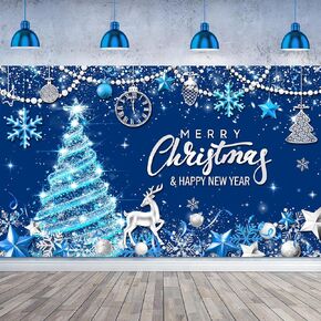 Tiamon Merry Christmas Party Backdrop Christmas Black Gold Banner Background Xmas Tree New Years Eve Photography Background for Christmas New Years Eve Party Decoration Supplies (83.9 x 59.8 Inch)