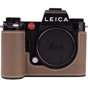 Uchandmade】 Handmade Genuine Leather Camera Half Case for Leica SL3/Leica SL3 Camera Case/Leica SL3 Case - Top Layer Cowhide Body + Metal Base Plate - Hand Shank Design (Black$Black Line)