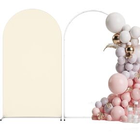 Wedding Arch Backdrop Stand and Cover, Spandex Fitted Backdrop Stand Cover(7.2FT), Metal Balloon Arch Stand Kit for Baby Shower, Birthday, Photo Booth Background Party Decoration (White)