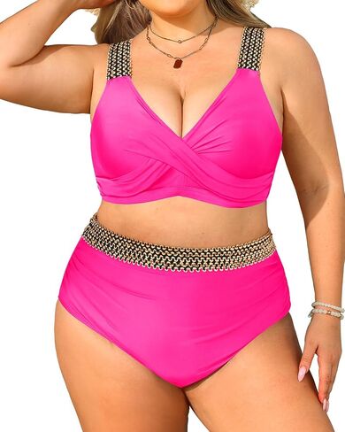 Tempt Me Women Plus Size High Waisted Bikini Set Two Piece Tummy Conteol Swimsuit in Saudi Arabia
