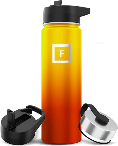 قارورة ترطيب للتخييم والمشي لمسافات طويلة من IRON ° FLASK، ذات فم واسع، 3 أغطية من القش، زجاجة مياه خارجية من الفولاذ المقاوم للصدأ، ترمس معزول بجدار مزدوج، مقصف معدني - بقع من الصنوبر الداكن، 22 أونصة in Kuwait