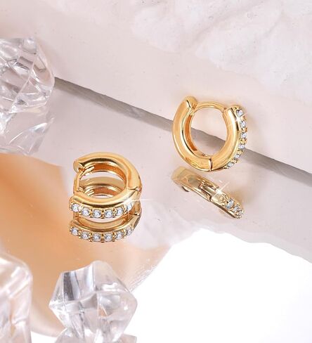 14K الذهب Huggie هوب أقراط للنساء الرجال مكعب زركونيا لذيذ صغير صغير هوب أقراط الكفة مجموعة للغضروف اللولب الزنمة محارة ثقب المجوهرات 6MM in Saudi Arabia
