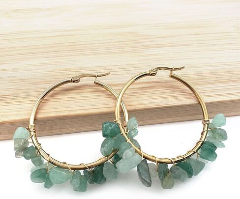 Handmade Crystals Earrings for Women 14K Gold-Plated Wire Wrapped Healing Tumbled Stone Eardrop Earrings Boho Natural Raw Amethyst Dangling Earrings Healing Crystals Earrings (Green) in Kuwait