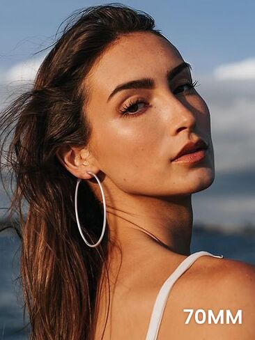 KeyStyle Gold Hoop Earrings for Women, Stainless Steel Hoops Earring Lightweight Loops, 2 mm Thick Hypoallergenic Circle Endless Thin Hoop (30 mm,50 mm,70 mm,100 mm) in Saudi Arabia