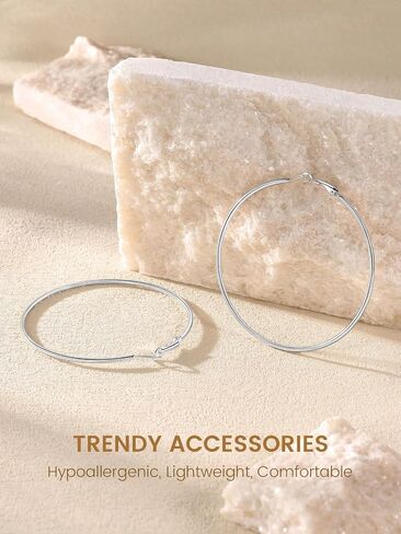 KeyStyle Gold Hoop Earrings for Women, Stainless Steel Hoops Earring Lightweight Loops, 2 mm Thick Hypoallergenic Circle Endless Thin Hoop (30 mm,50 mm,70 mm,100 mm) in Saudi Arabia