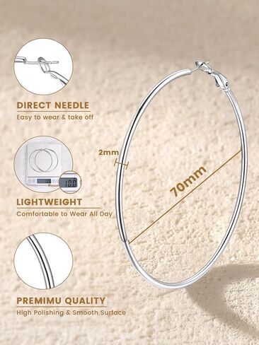 KeyStyle Gold Hoop Earrings for Women, Stainless Steel Hoops Earring Lightweight Loops, 2 mm Thick Hypoallergenic Circle Endless Thin Hoop (30 mm,50 mm,70 mm,100 mm) in Saudi Arabia