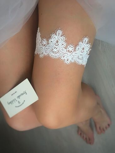 Handcrafted Bridal Garter White lace Flower Bride Wedding Garters Belt Handmade Leaf Strecth Prom for Women (317) in Saudi Arabia
