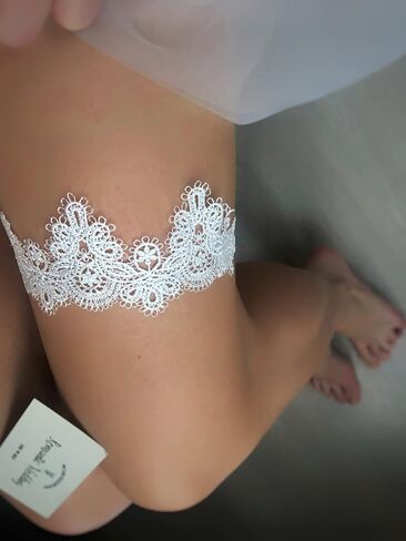 Handcrafted Bridal Garter White lace Flower Bride Wedding Garters Belt Handmade Leaf Strecth Prom for Women (317) in Saudi Arabia