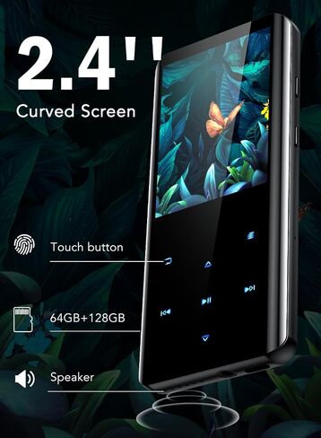 AGPTEK 64GB MP3 Player with Bluetooth, A19 2.4" Curved Screen Music Player | Portable, Lossless Sound with FM Radio, Voice Recorder, Supports up to 128GB, Blue in Kuwait