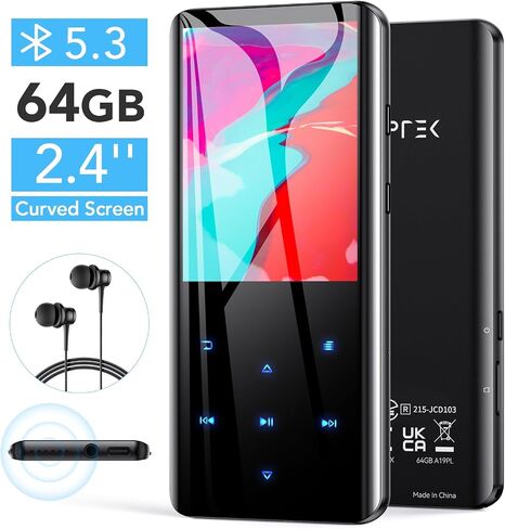 AGPTEK 64GB MP3 Player with Bluetooth, A19 2.4" Curved Screen Music Player | Portable, Lossless Sound with FM Radio, Voice Recorder, Supports up to 128GB, Blue in Kuwait