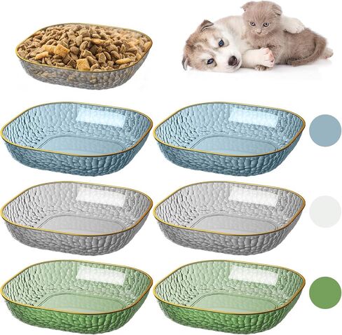 6-Pack Cat Food Bowl Cat Dishes - 5.9 Inch Shallow Cat Bowls Wide Cat Wet Feeding Bowls, Whisker Fatigue Cat Dishes for Food, Square Transparent PET Kitten Bowls Set for Indoor Cats, Short Legged Cat in Saudi Arabia