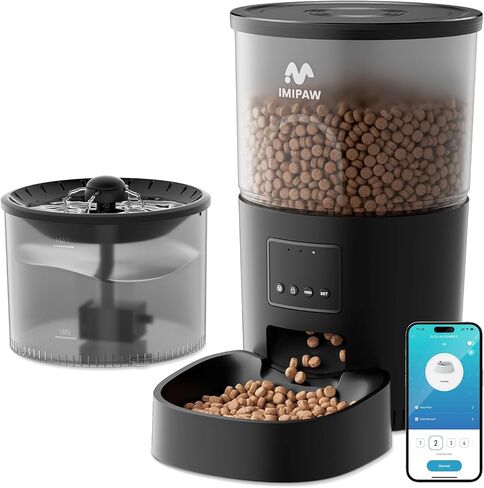 WiFi Automatic Cat Feeder and Water Dispenser, Timed Dry Food Dispenser APP Remote Control, Programmable Portions, Cat Fountains for Drinking with Filter, Small Pets (3L Combo) in Saudi Arabia