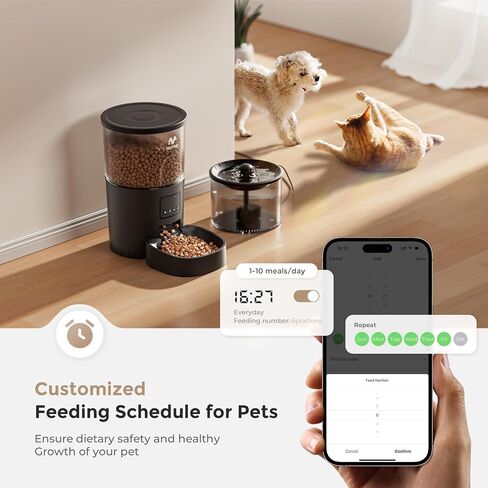 WiFi Automatic Cat Feeder and Water Dispenser, Timed Dry Food Dispenser APP Remote Control, Programmable Portions, Cat Fountains for Drinking with Filter, Small Pets (3L Combo) in Saudi Arabia
