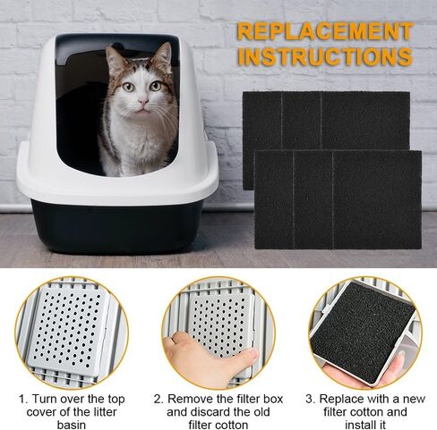 MiOYOOW 6PCS Litter Box Filters, Absorbent Activated Charcoal Filters Durable Cat Litter Box Smell Strainer for Hooded Cat Litter Box in Saudi Arabia
