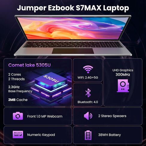 كمبيوتر محمول Jumper، شاشة 16 بوصة FHD IPS 1200p، معالج 5305U، ذاكرة الوصول العشوائي 4 جيجابايت، 128 جيجابايت SSD، اشتراك Office 365 لمدة عام، Windows 11، كمبيوتر محمول مع لوحة مفاتيح رقمية، 2 مكبرات صوت ستيريو، HDMI. in Saudi Arabia
