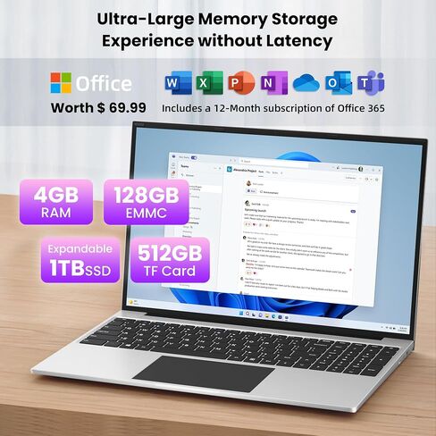 كمبيوتر محمول Jumper، شاشة 16 بوصة FHD IPS 1200p، معالج 5305U، ذاكرة الوصول العشوائي 4 جيجابايت، 128 جيجابايت SSD، اشتراك Office 365 لمدة عام، Windows 11، كمبيوتر محمول مع لوحة مفاتيح رقمية، 2 مكبرات صوت ستيريو، HDMI. in Saudi Arabia