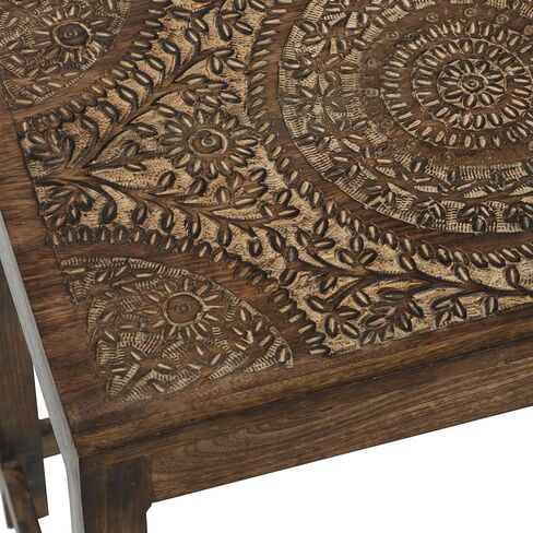 Deco 79 Mango Wood Floral Handmade Side End Accent Table Intricately Carved End Table, Set of 2 Side Table 24", 20"H, Brown in Saudi Arabia