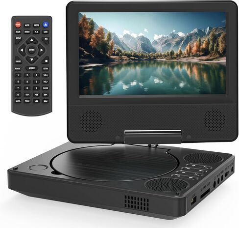 مشغل DVD محمول مقاس 9.5 بوصة للأطفال والسيارة، شاشة دوارة عالية الدقة مقاس 7.5 بوصة مع بطارية مدمجة تدوم من 4 إلى 6 ساعات، يدعم مزامنة الشاشة مع التلفزيون، ويدعم بطاقة SD/USB/تنسيقات الأقراص المتعددة (أسود) in Kuwait