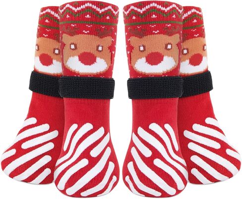 LOOBANI Christmas Dog Socks to Prevent Licking Paws, Hardwood Floors Anti Slip, Non Slip Dog Socks with Grippers Dog Paw Protector, Dog Booties for Indoor Use in Kuwait