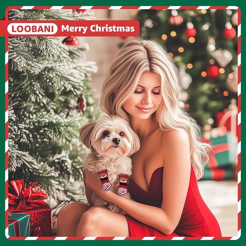 LOOBANI Christmas Dog Socks to Prevent Licking Paws, Hardwood Floors Anti Slip, Non Slip Dog Socks with Grippers Dog Paw Protector, Dog Booties for Indoor Use in Kuwait