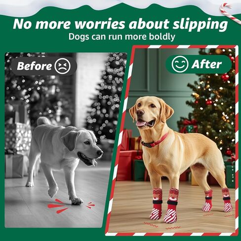 LOOBANI Christmas Dog Socks to Prevent Licking Paws, Hardwood Floors Anti Slip, Non Slip Dog Socks with Grippers Dog Paw Protector, Dog Booties for Indoor Use in Kuwait