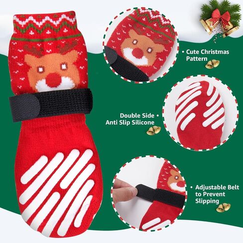 LOOBANI Christmas Dog Socks to Prevent Licking Paws, Hardwood Floors Anti Slip, Non Slip Dog Socks with Grippers Dog Paw Protector, Dog Booties for Indoor Use in Kuwait