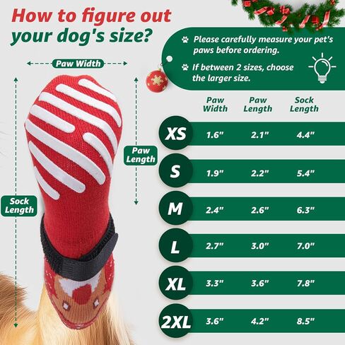 LOOBANI Christmas Dog Socks to Prevent Licking Paws, Hardwood Floors Anti Slip, Non Slip Dog Socks with Grippers Dog Paw Protector, Dog Booties for Indoor Use in Kuwait