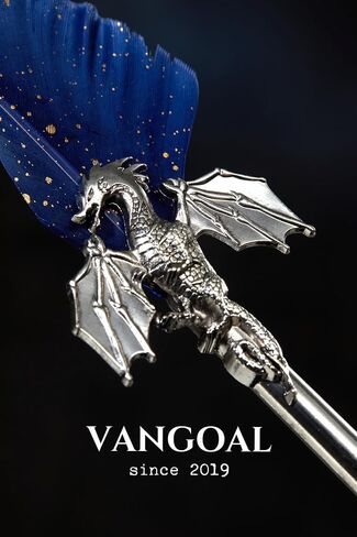 VANGOAL Dragon Quill Pen and Ink Set, Vintage Dragon Feather Pen with Novelty Pen Base, Retro Carving Dip Pen Calligraphy Pen Gift Set for Writing, Drawing, Desktop Decoration(Dark Blue) in Saudi Arabia