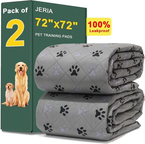 JERIA 2 Pack 72"x 72" Waterproof Non Slip Wee Wee pad，Reusable Washable Pee Pads for Dogs，Absorbent and Leakproof Training Mats for Potty, Bed, Sofa, Potty Training in Saudi Arabia
