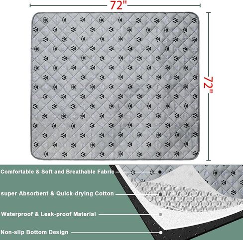JERIA 2 Pack 72"x 72" Waterproof Non Slip Wee Wee pad，Reusable Washable Pee Pads for Dogs，Absorbent and Leakproof Training Mats for Potty, Bed, Sofa, Potty Training in Saudi Arabia