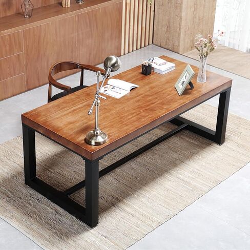 Modern Gaming Workbench Solid Wood Computer Desk Study Office Desk 55" Writing Desk, Modern Simple Style PC Table, Black Metal Frame, Solid Wood Planks 55" D x 27" W x 29" H for Home Office in Saudi Arabia