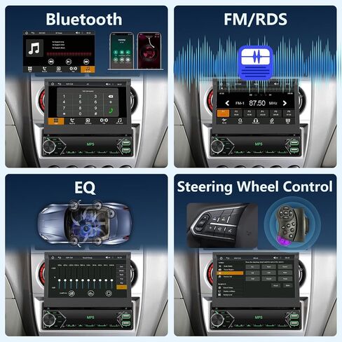 Rimoody Car Stereo Single Din Touchscreen CARPLAY, 7 Inch Flip Out Car Radio 1 DIN with Bluetooth FM Radio Mirror Link for Android/iOS Phone Support TF/USB + Rear View Camera in Saudi Arabia