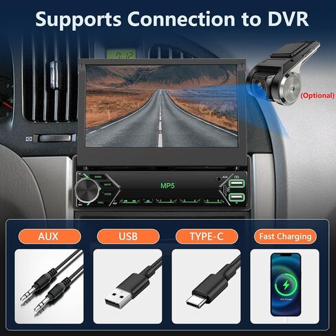 Rimoody Car Stereo Single Din Touchscreen CARPLAY, 7 Inch Flip Out Car Radio 1 DIN with Bluetooth FM Radio Mirror Link for Android/iOS Phone Support TF/USB + Rear View Camera in Saudi Arabia
