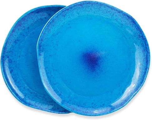 roro Ceramic Stoneware Handmade Blue Speckled Spotted Dinner Plates Set of x 2, Coral Beach Motif in Saudi Arabia