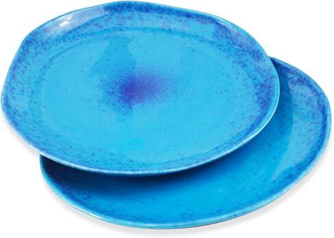 roro Ceramic Stoneware Handmade Blue Speckled Spotted Dinner Plates Set of x 2, Coral Beach Motif in Saudi Arabia