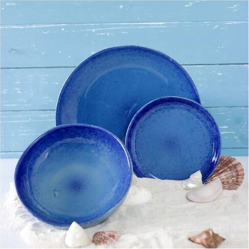 roro Ceramic Stoneware Handmade Blue Speckled Spotted Dinner Plates Set of x 2, Coral Beach Motif in Saudi Arabia