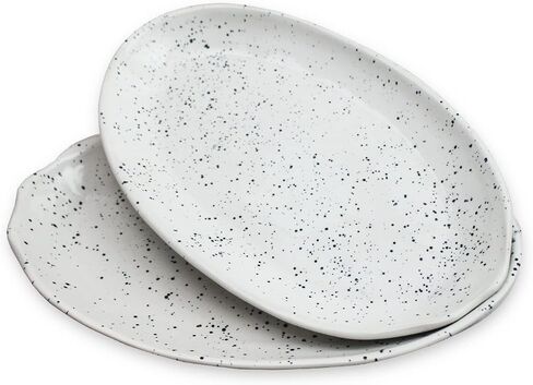 roro Ceramic Stoneware Handmade Blue Speckled Spotted Dinner Plates Set of x 2, Coral Beach Motif in Saudi Arabia