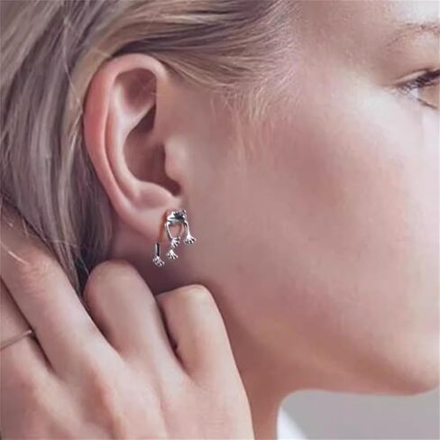 WCRAZYE Frog Earrings Necklace Sets for Women Vintage Funny Animal Necklace Simple Cartoon Earrings Cute Animal Frog Earrings (Silver) in Kuwait