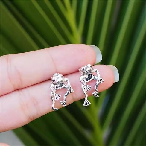 WCRAZYE Frog Earrings Necklace Sets for Women Vintage Funny Animal Necklace Simple Cartoon Earrings Cute Animal Frog Earrings (Silver) in Kuwait
