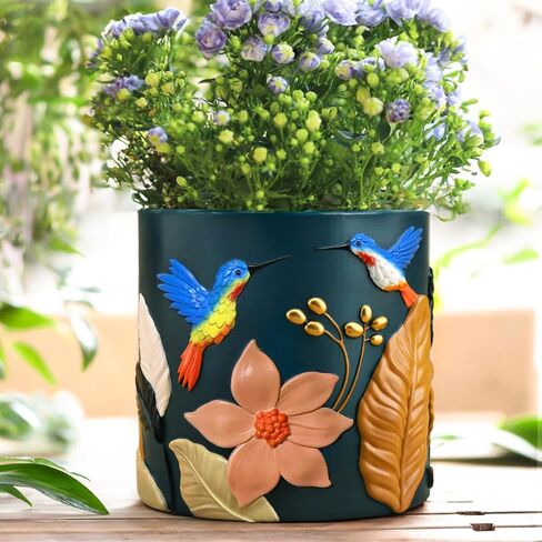 GUGUGO Colorful Hummingbird Plant Pots, Cute Unique Succulent Animal Planters with Drainage, Rainbow Small Flower Pots for Indoor Plants, Funny Eclectic Home Décor Gift for Plant Lovers, Dark Green in Saudi Arabia