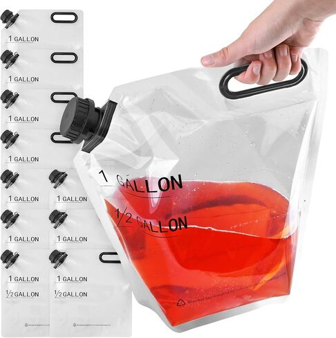 1 Gallon Collapsible Water Container (10 Pack), Food Grade Water Storage Bag, Heavy Duty Leakproof Water Bags for Camping, Hiking, and Emergency Prep, Food Grade Water Storage Containers in Saudi Arabia