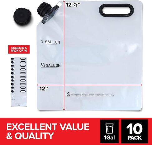 1 Gallon Collapsible Water Container (10 Pack), Food Grade Water Storage Bag, Heavy Duty Leakproof Water Bags for Camping, Hiking, and Emergency Prep, Food Grade Water Storage Containers in Saudi Arabia