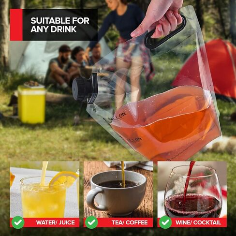 1 Gallon Collapsible Water Container (10 Pack), Food Grade Water Storage Bag, Heavy Duty Leakproof Water Bags for Camping, Hiking, and Emergency Prep, Food Grade Water Storage Containers in Saudi Arabia