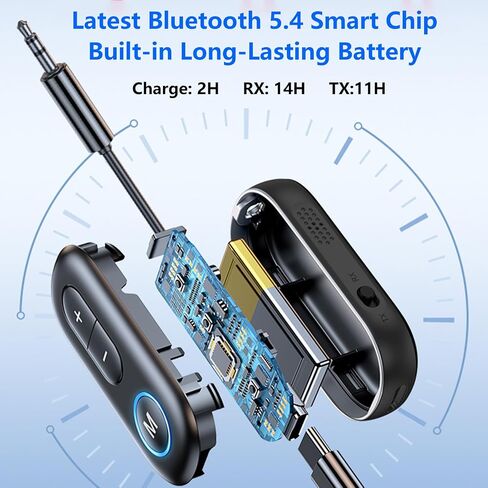 Bluetooth 5.4 Transmitter Receiver - 2-in-1 Bluetooth Wireless Transmitter for Headphones or BT Devices - 3.5mm Aux Audio Jack Adapter - Compatible with Car, Airplane, TV, PC, Gym, Switch in Saudi Arabia