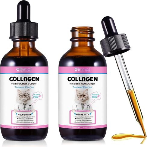 Collagen for Cats, Cat Collagen Liquid Drops, Liquid Collagen for Cats with Biotin, MSM & Ginger Digestive & Immunity Support, Itch Relief, Skin & Coat and Joint Health, Cat Collagen Supplement 60ml ﻿ in Kuwait