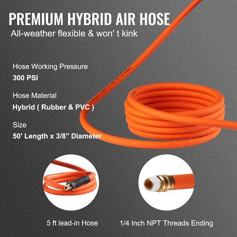 VEVOR Retractable Air Hose Reel, 3/8 IN x 50 FT Hybrid Air Hose Max 300PSI, Air Compressor Hose Reel with 5 ft Lead in, Ceiling/Wall Mount Enclosed Air Reel, 180° Swivel Mount in Saudi Arabia