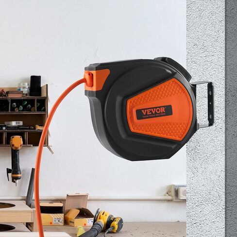 VEVOR Retractable Air Hose Reel, 3/8 IN x 50 FT Hybrid Air Hose Max 300PSI, Air Compressor Hose Reel with 5 ft Lead in, Ceiling/Wall Mount Enclosed Air Reel, 180° Swivel Mount in Saudi Arabia